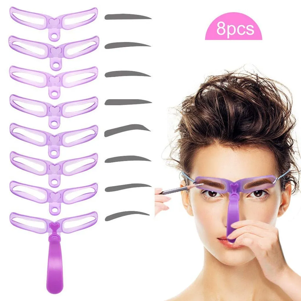 8PCS Eyebrow Shaper Makeup Template Eyebrow Grooming Shaping Stencil Kit