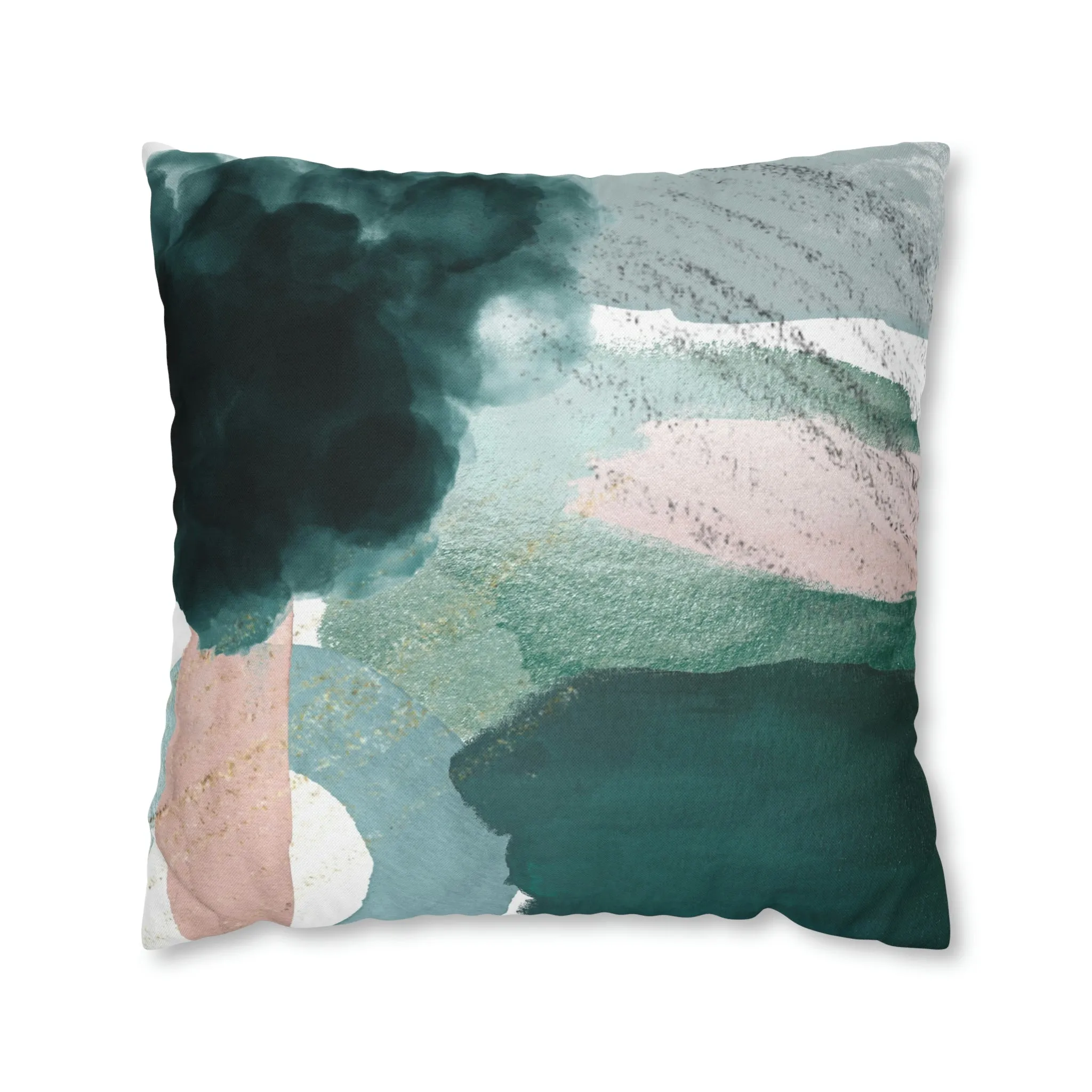 Abstract Boho Pillow Cover | Green Pink Cream