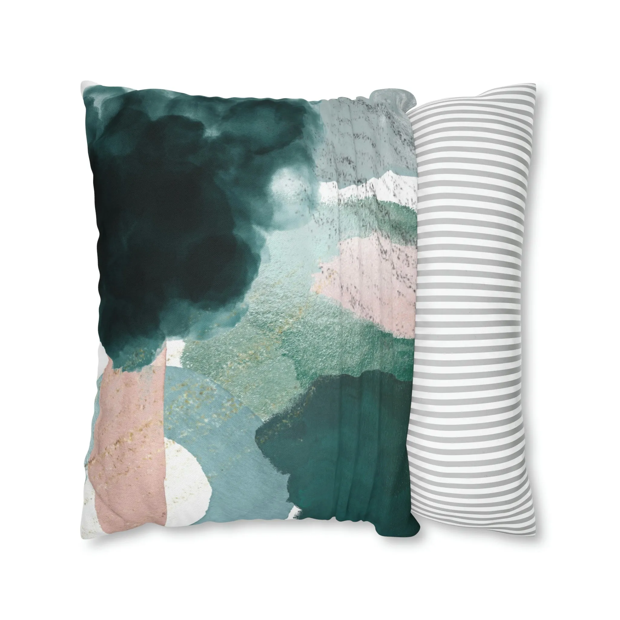 Abstract Boho Pillow Cover | Green Pink Cream