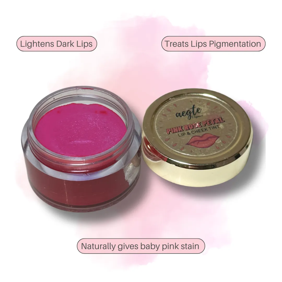 Aegte Organics Pink Rose Petal Lip & Cheek Tint Balm Lighten Dark Lips Nourish & Hydrate Dry Chapped Lips