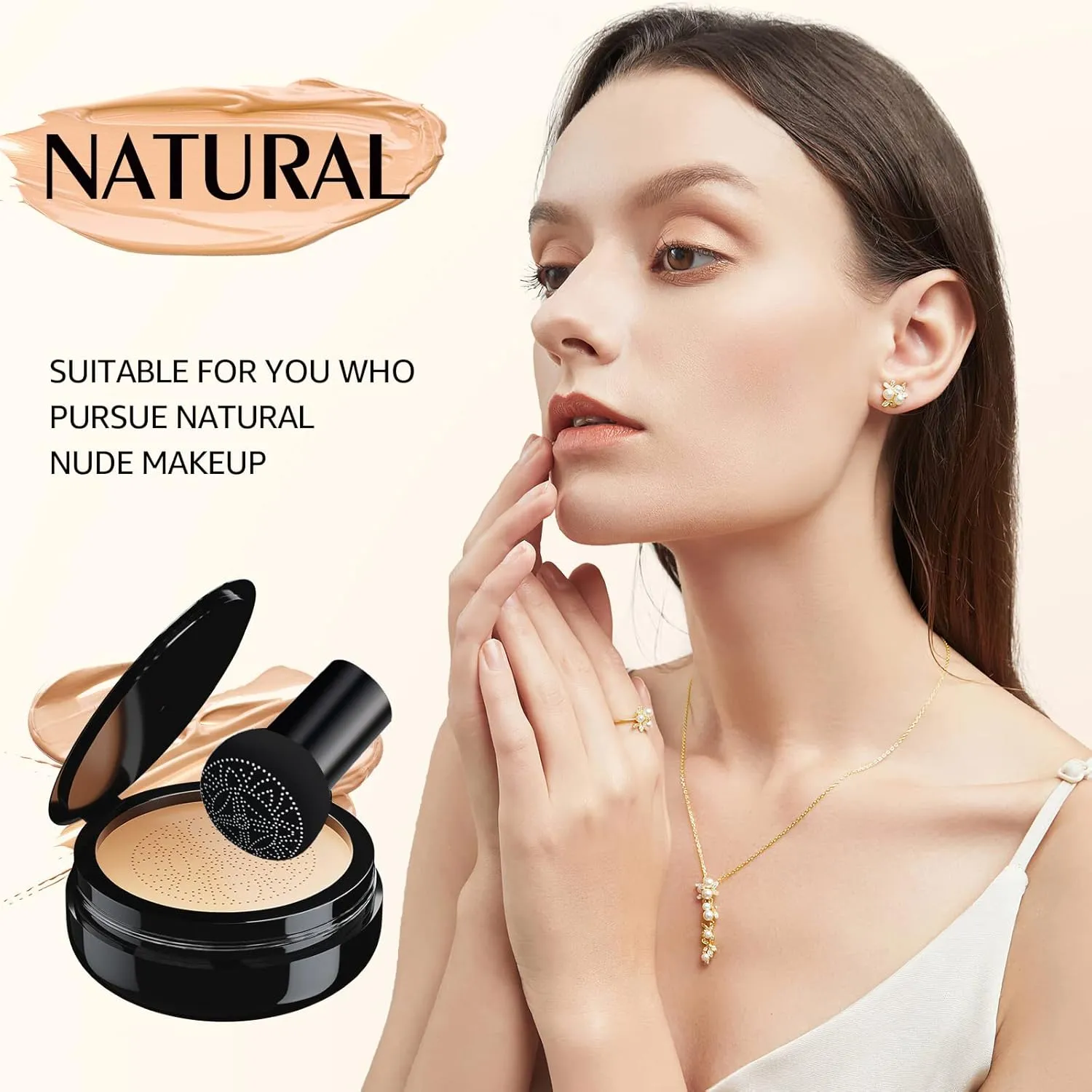 Air Cushion CC Cream - Moisturizing BB Cream Foundation, Long-Lasting Waterproof New Mushroom Head Cushion Foundation Concealer for Even Skin Tone (Natural, 1 PCS)