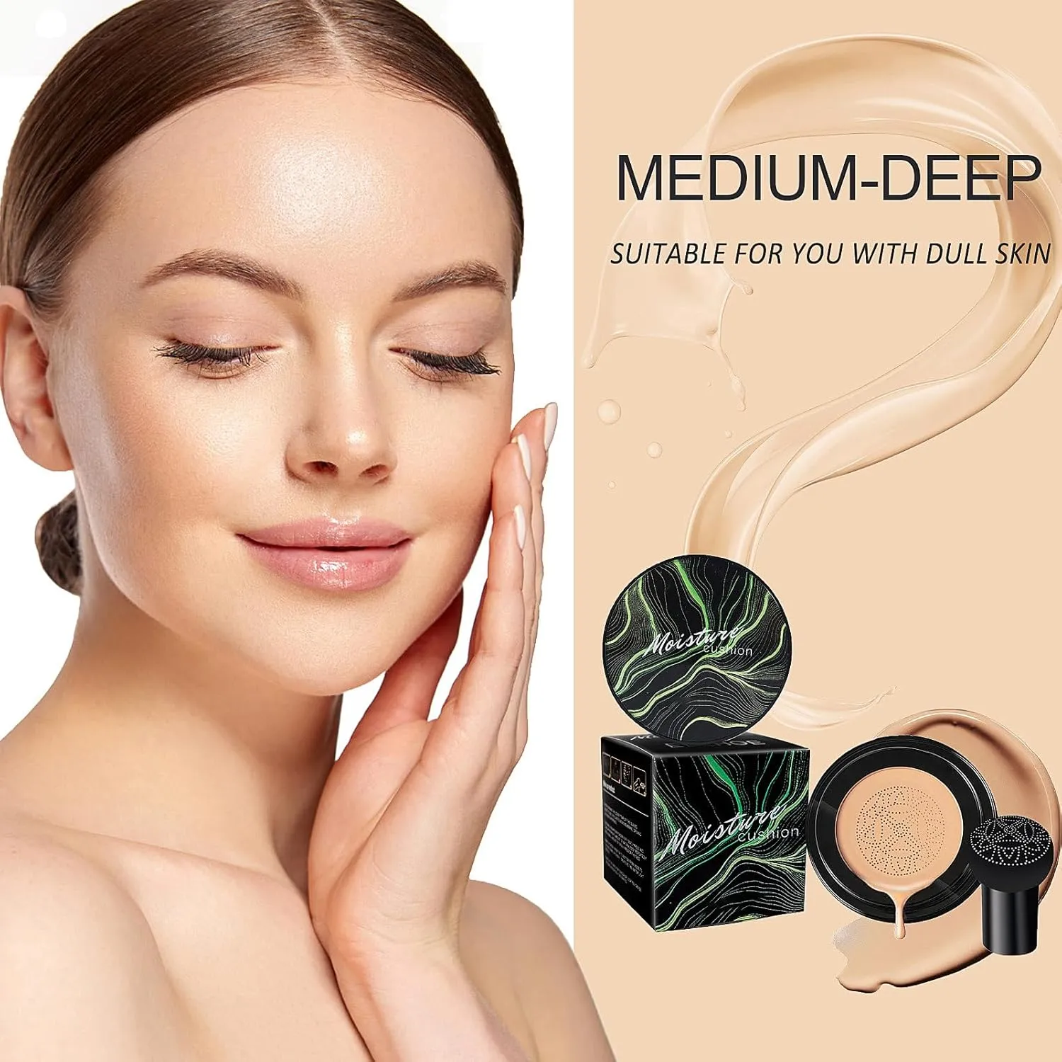 Air Cushion CC Cream - Moisturizing BB Cream Foundation, Long-Lasting Waterproof New Mushroom Head Cushion Foundation Concealer for Even Skin Tone (Natural, 1 PCS)