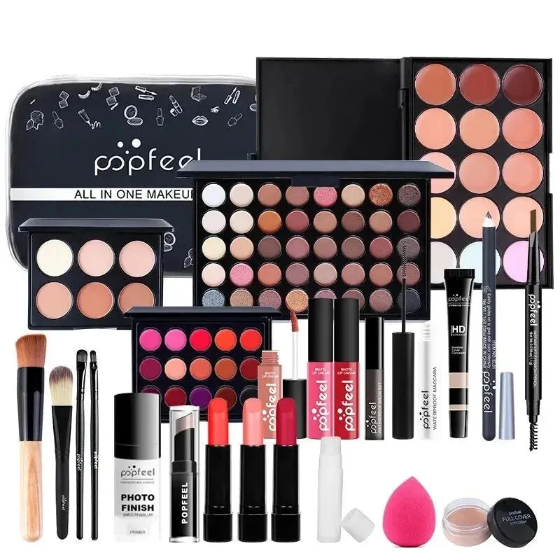 All in One Complete Makeup Set Lip, Eye & Face Makeup in Long-lasting Paste Form, Warm Brown Tone Gift for Women & Girls