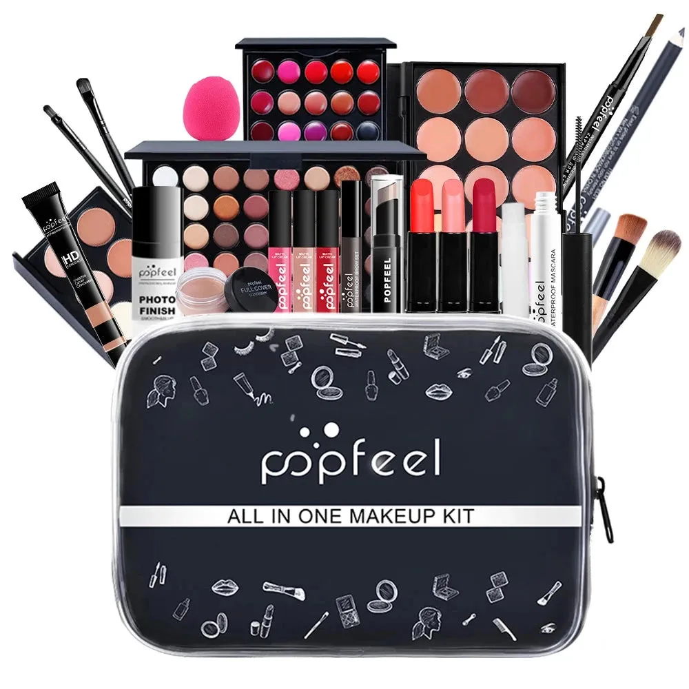 All in One Complete Makeup Set Lip, Eye & Face Makeup in Long-lasting Paste Form, Warm Brown Tone Gift for Women & Girls