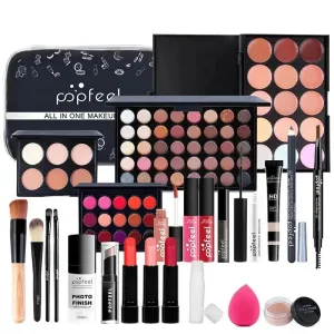 All in One Complete Makeup Set Lip, Eye & Face Makeup in Long-lasting Paste Form, Warm Brown Tone Gift for Women & Girls