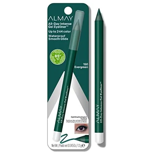 Almay All-Day Intense Gel Eyeliner, Longlasting, Waterproof, Fade-Proof Creamy High-Performing Easy-to-Sharpen Liner Pencil, 150 Evergreen, 0.028 oz.