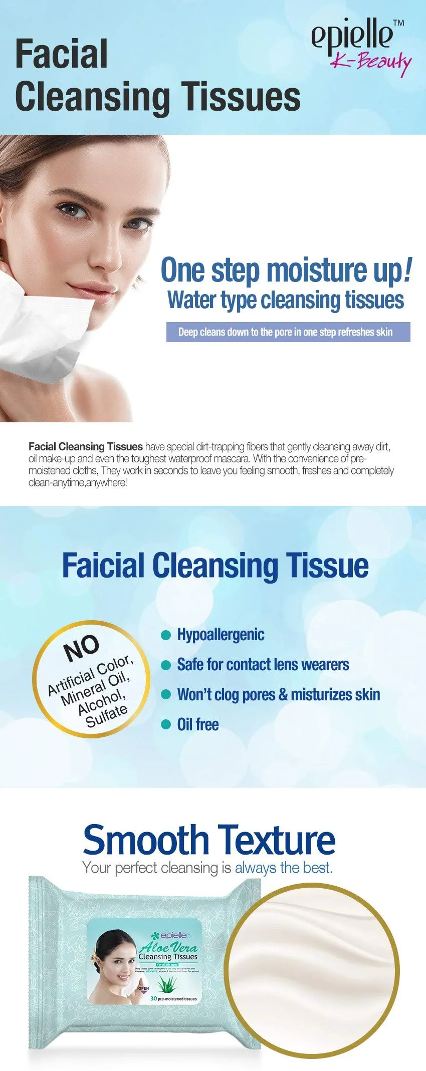 Aloe Vera Facial Cleansing Towelettes | Travel-Friendly Face Wipes