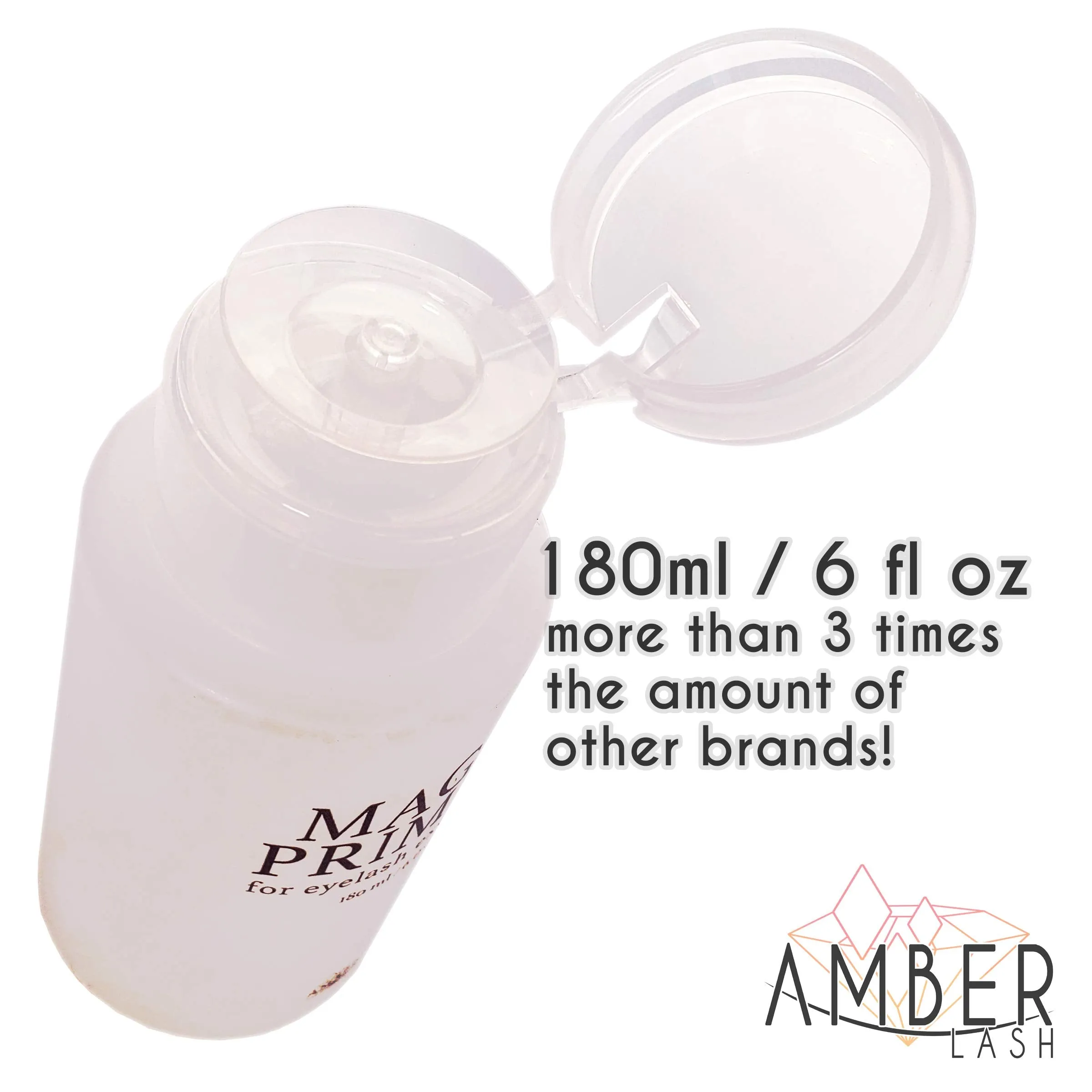 Amber Lash Magic Primer (6.0 fl.oz/180ml) Super Gentle Eyelash Extension Primer to Increases Adhesive Strength and Bonding Retention on Natural Lashes, Remove Makeup Residue, Oil, and dust from lashes