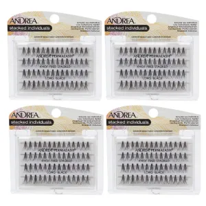 Andrea Stacked Individuals Lashes Knot-Free - Long, Black, Lightweight DIY Lash Clusters, Natural Volume Eyelash Extensions, 4 Pack