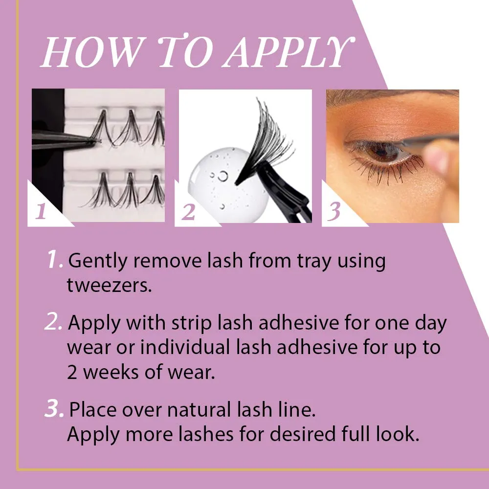Andrea Stacked Individuals Lashes Knot-Free - Long, Black, Lightweight DIY Lash Clusters, Natural Volume Eyelash Extensions, 4 Pack