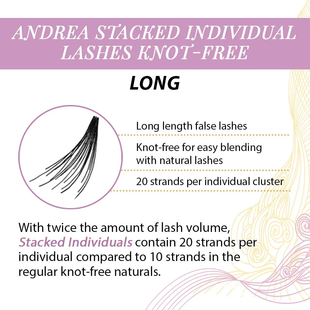 Andrea Stacked Individuals Lashes Knot-Free - Long, Black, Lightweight DIY Lash Clusters, Natural Volume Eyelash Extensions, 4 Pack