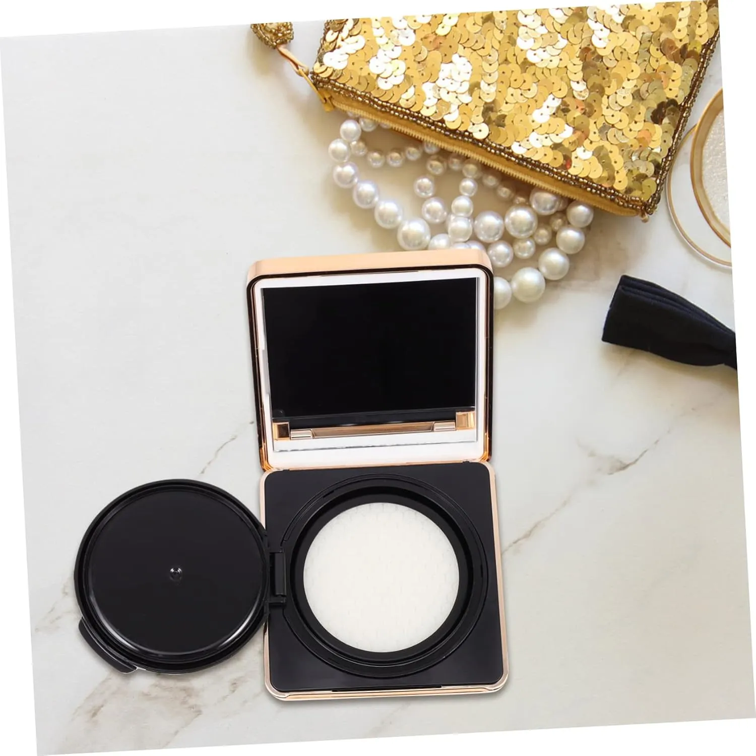 Angoily 3pcs Empty Powder Puff Box Container Elegant Liquid Foundation Holder Makeup Mirror Design for Travel Home Use for Beauty Applications