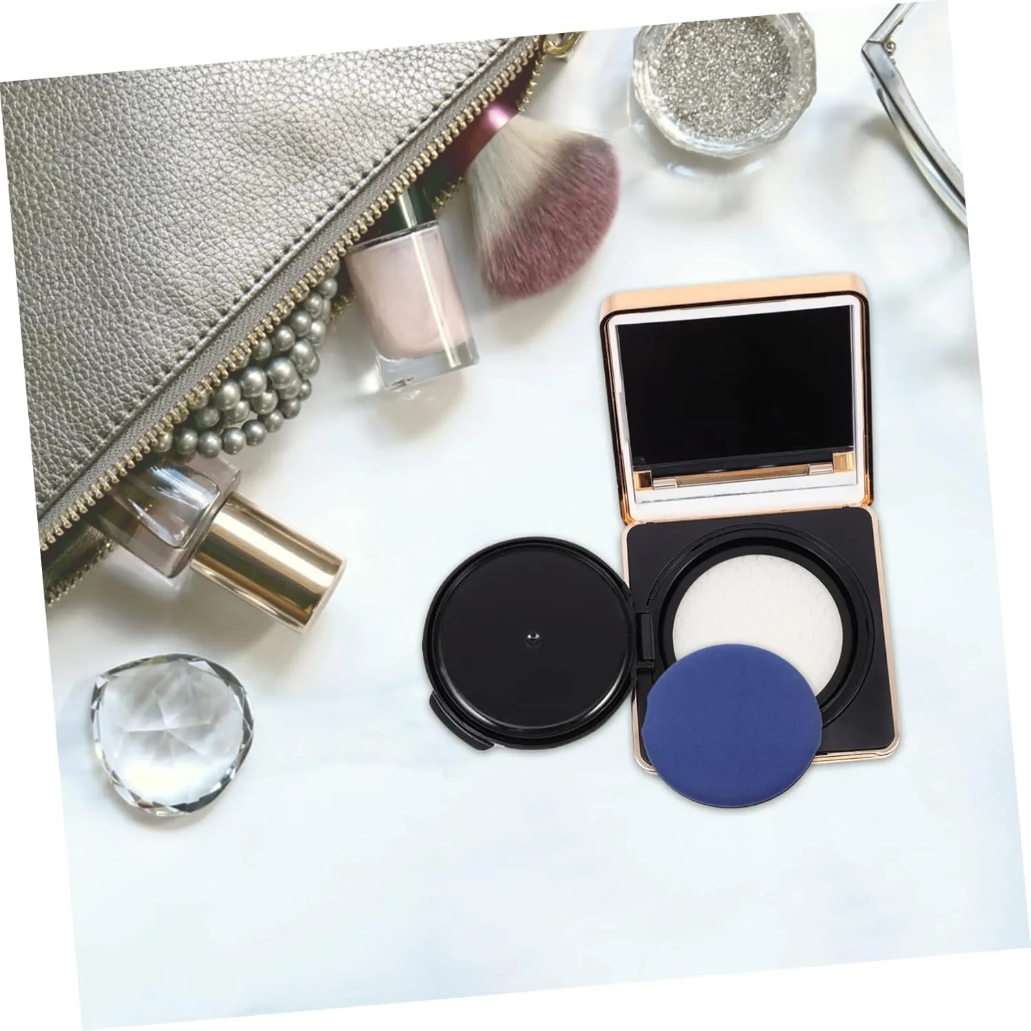 Angoily 3pcs Empty Powder Puff Box Container Elegant Liquid Foundation Holder Makeup Mirror Design for Travel Home Use for Beauty Applications
