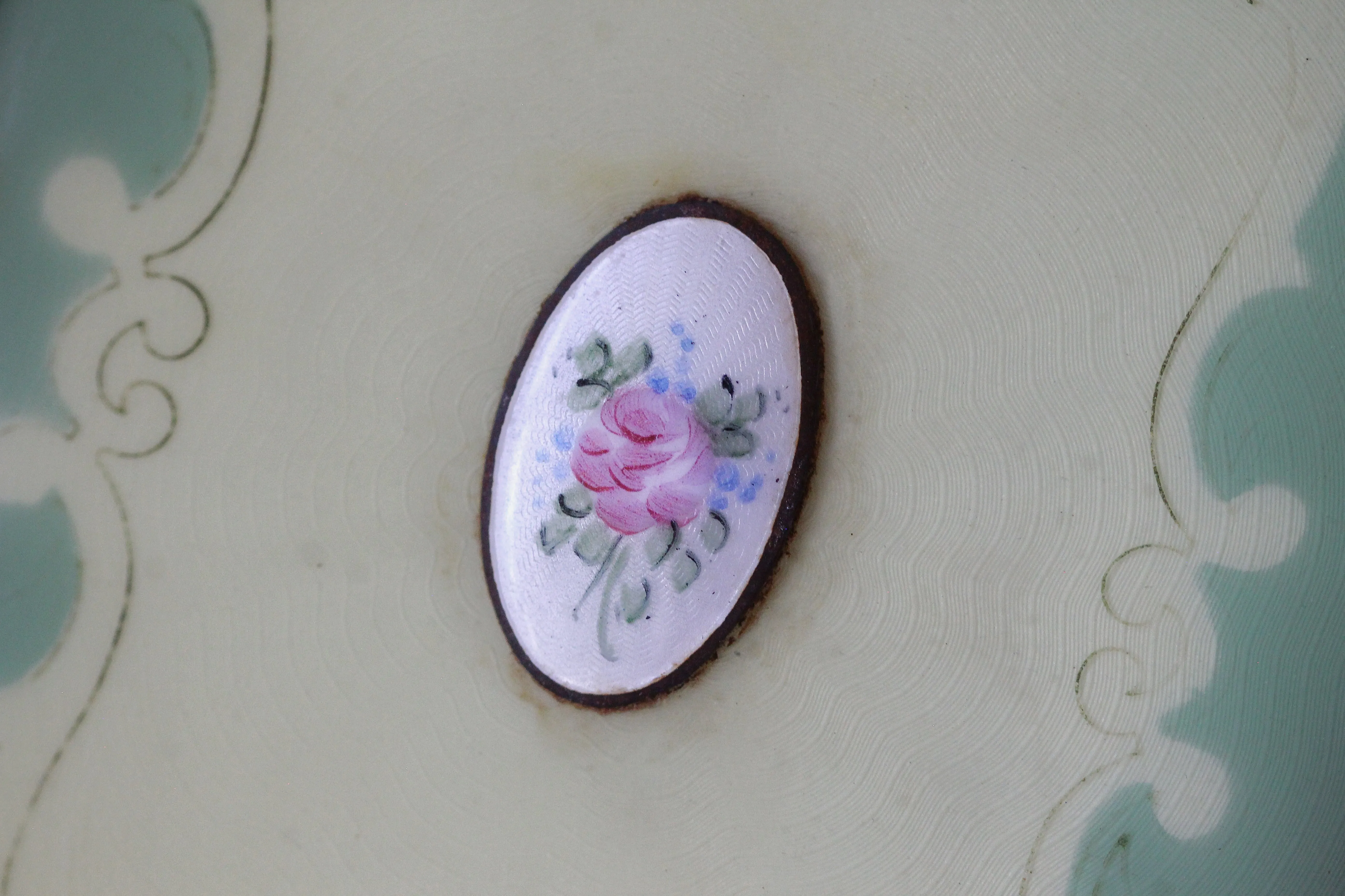 Antique Green Guilloche Rose Vanity Set