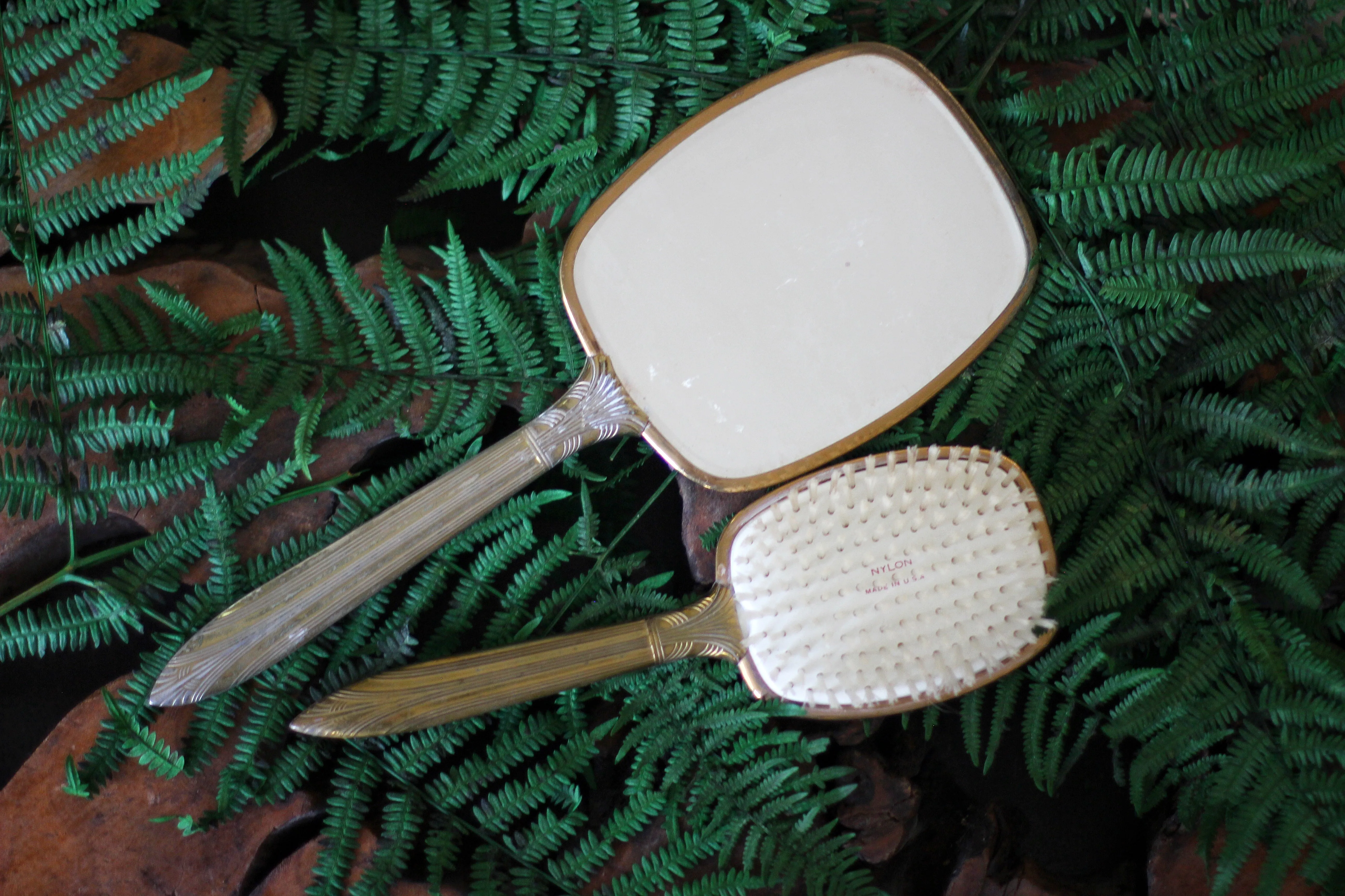 Antique Green Guilloche Rose Vanity Set