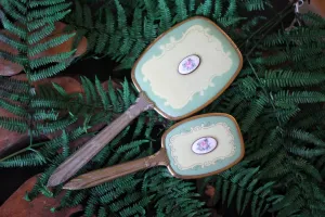 Antique Green Guilloche Rose Vanity Set