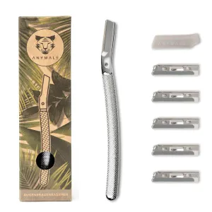 ANYMALE® Dermaplaning razor with 5 interchangeable blades and blade protection | Metal Eyebrow Razor | Facial razor for downy hair | Facial hair remover for men and women | Silver 3. Silver