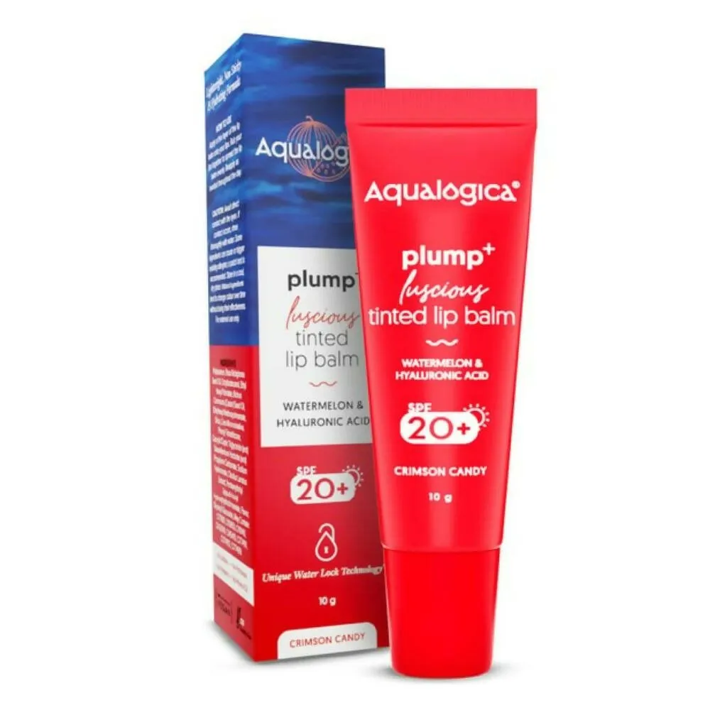 Aqualogica Crimson Candy Plump  Luscious Tinted Lip Balm with Watermelon and Hyaluronic Acid, SPF 20 