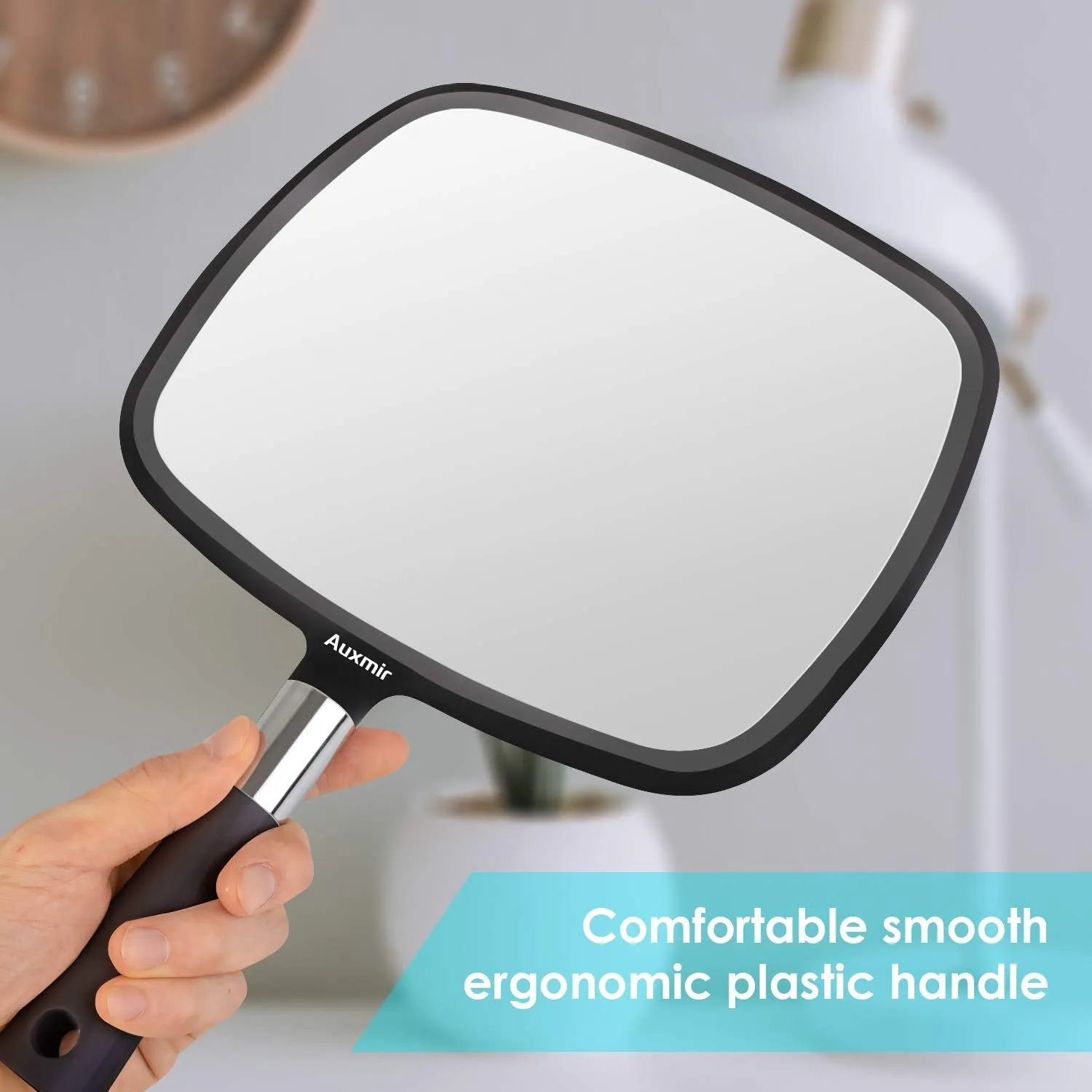 Auxmir Hand Mirror, Handheld Mirror with Handle for Makeup, Shaving, Facial Care, Black