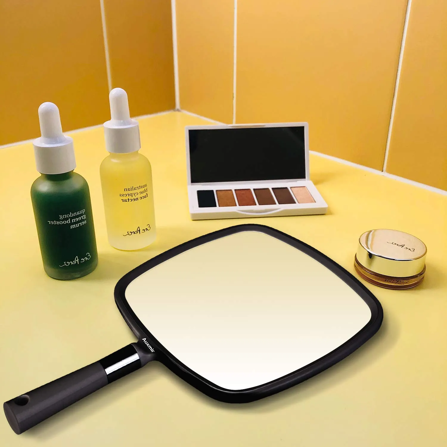 Auxmir Hand Mirror, Handheld Mirror with Handle for Makeup, Shaving, Facial Care, Black
