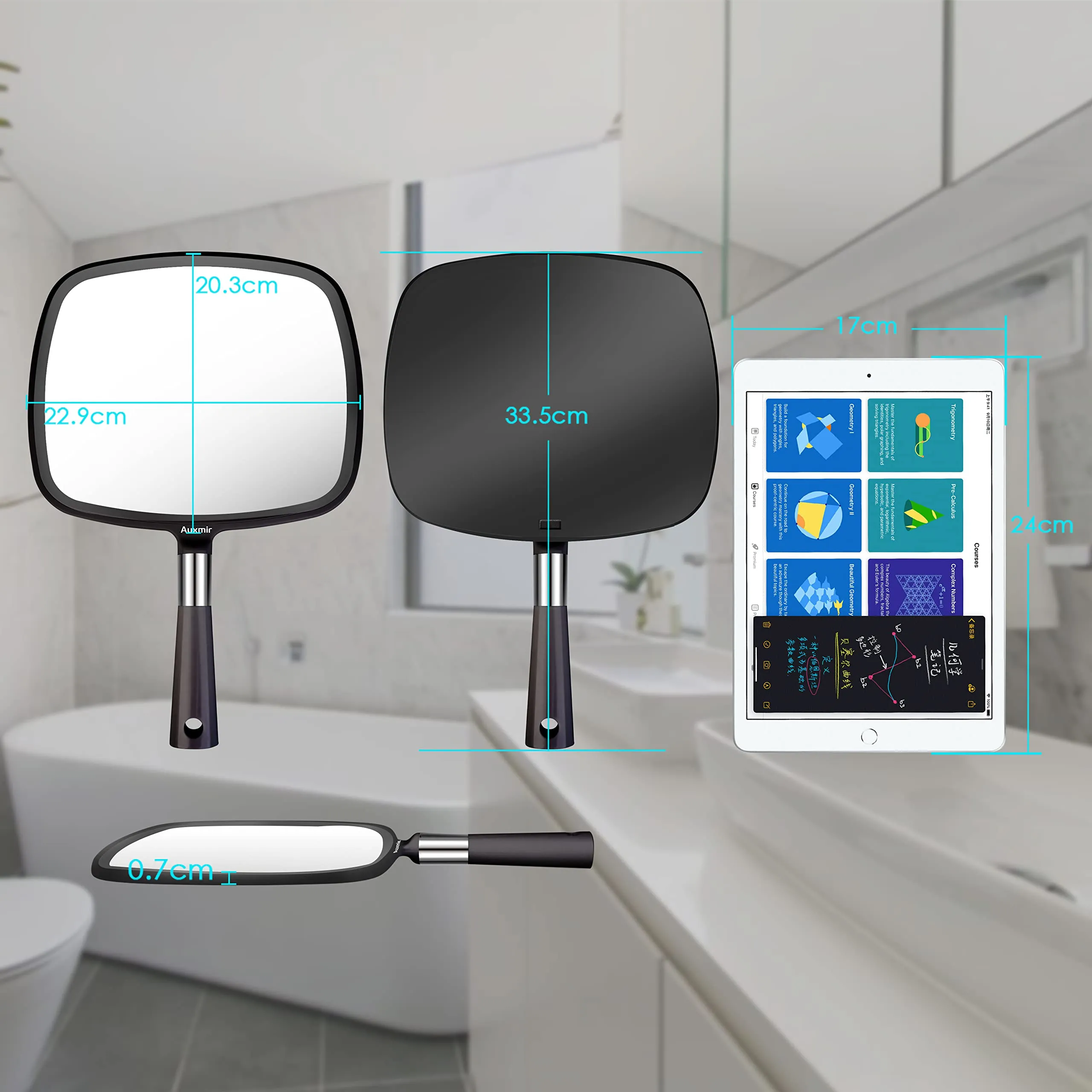 Auxmir Hand Mirror, Handheld Mirror with Handle for Makeup, Shaving, Facial Care, Black