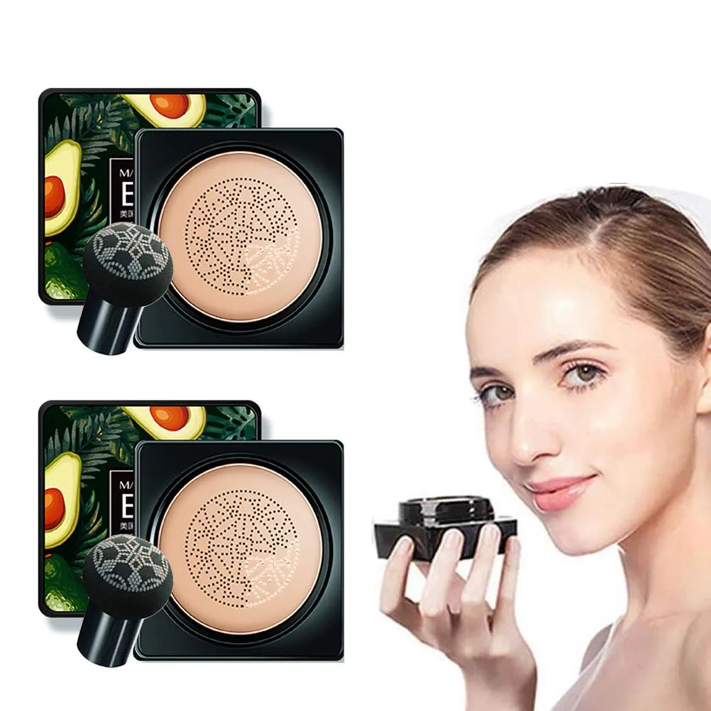 Avocado Air Cushion BB Cream,mushroom head air cushion cc cream brighten,waterproof Flawless,Even Skin Tone Makeup Base BB Cream for All Skin Makeup (Natural, 2PCS)