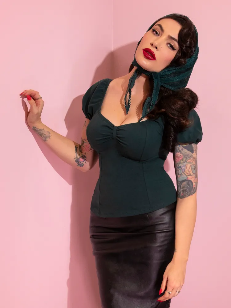 BACKLOT NON DAMAGED - Powder Puff Top in Hunter Green - Vixen by Micheline Pitt