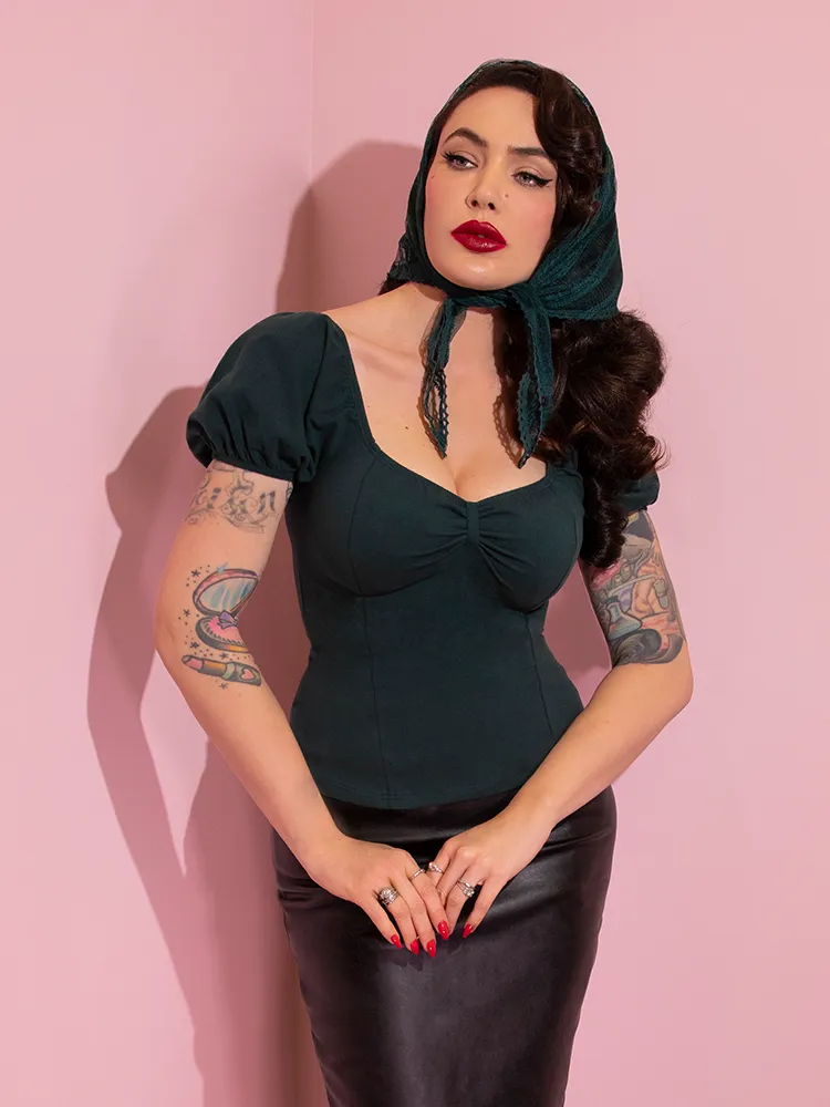 BACKLOT NON DAMAGED - Powder Puff Top in Hunter Green - Vixen by Micheline Pitt