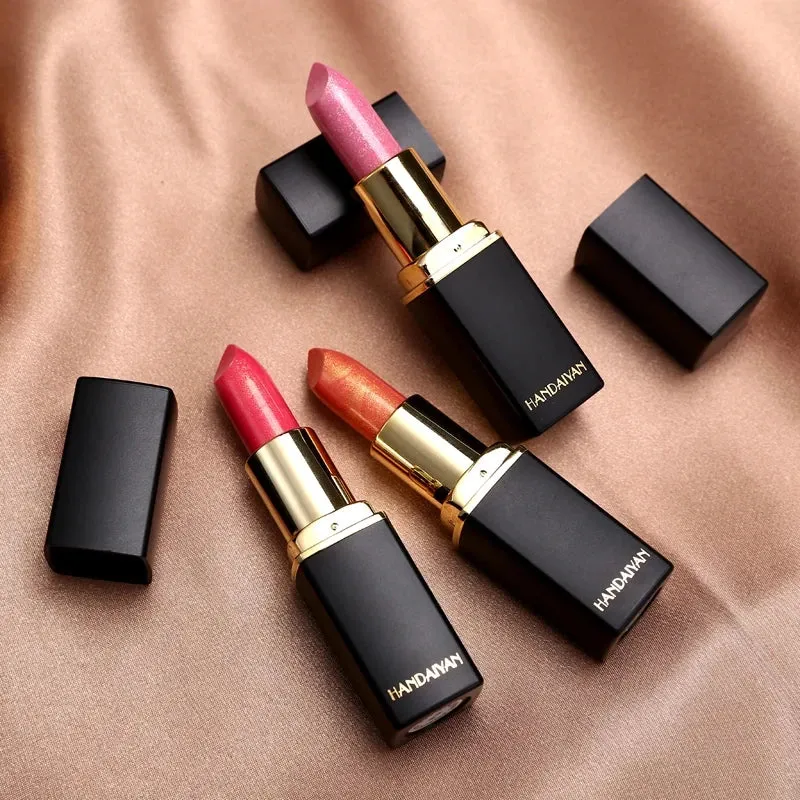 Beautiful Shiny Pearl Moisturizing Lipstick Black Tube Gold Rich Color Long Lasting Many Colors to Choose From