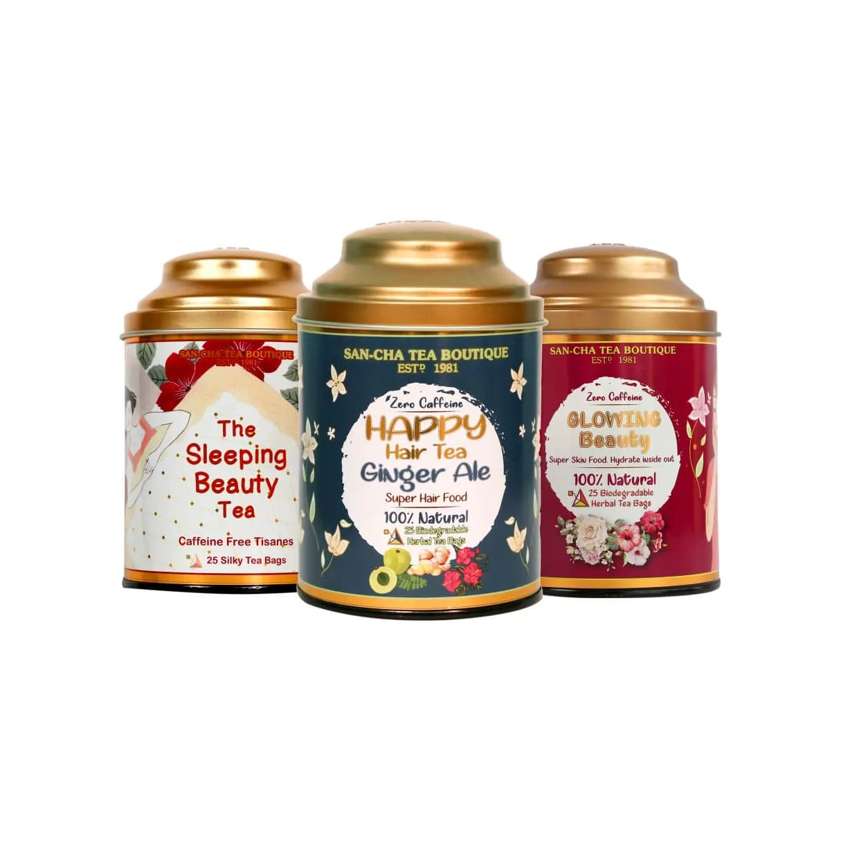 Beauty Tea Bundle, Caffeine Free Tea: 75 Pyramid Tea Bags