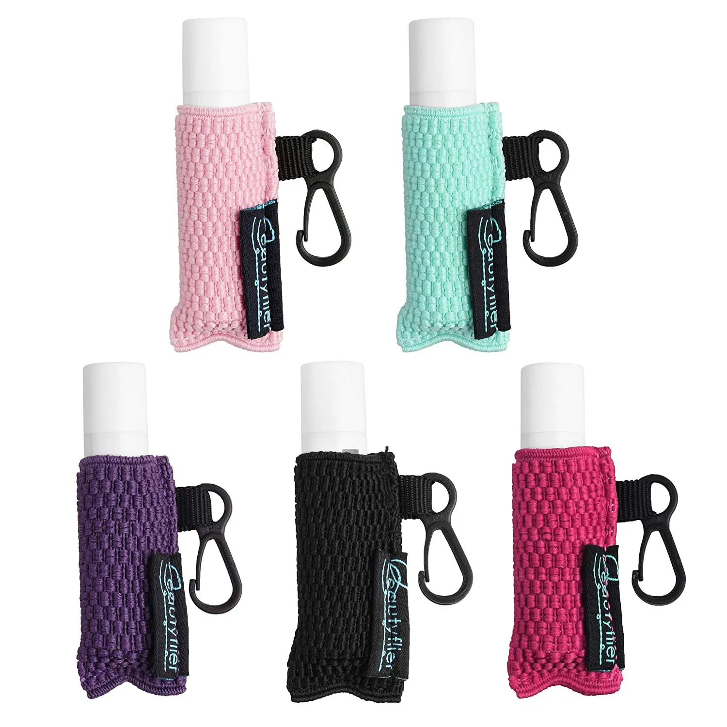 Beautyflier Clip-on Sleeve Chapstick Pouch Keychain Lipstick Holder Elastic Lip Balm Holster Travel Accessories (Black/Hot Pink/Purple/Robin Egg Blue/Pink) Black/Hot Pink/Purple/Robin Egg Blue/Pink