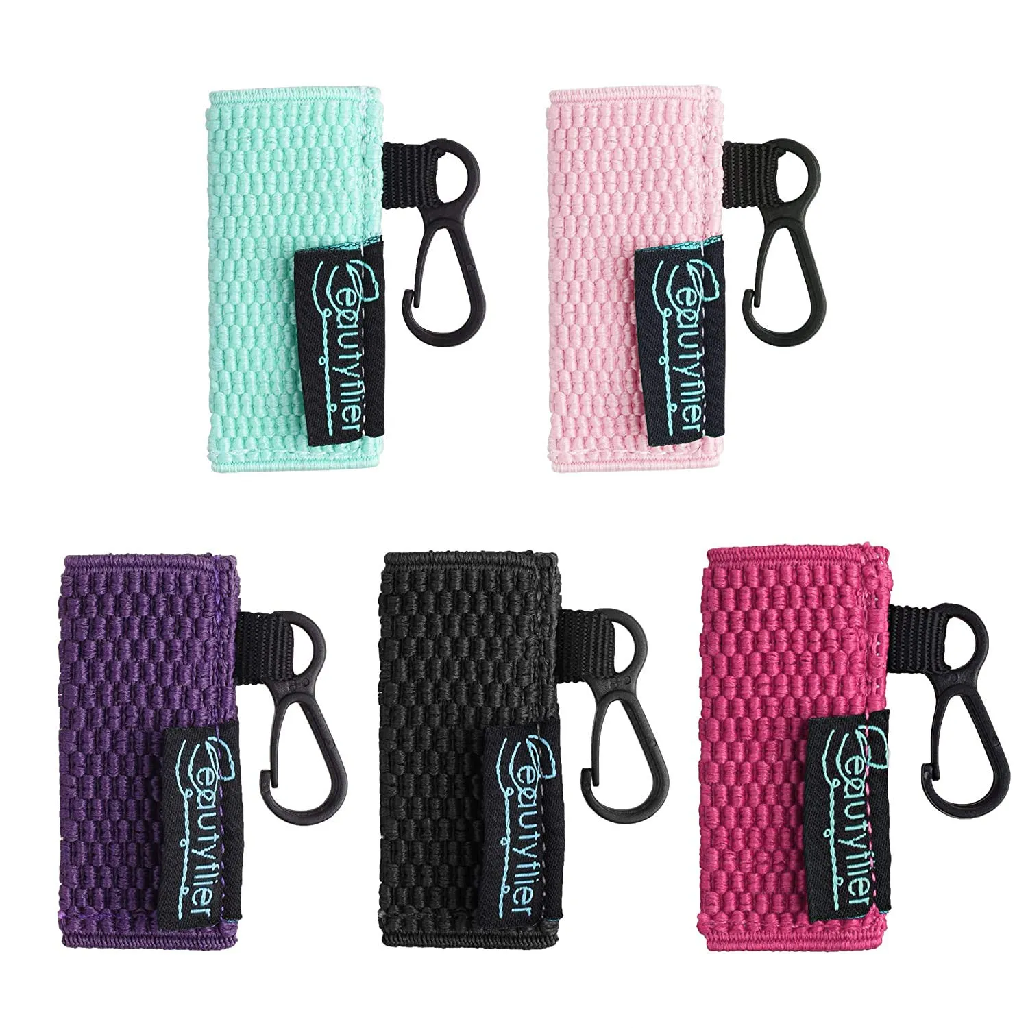 Beautyflier Clip-on Sleeve Chapstick Pouch Keychain Lipstick Holder Elastic Lip Balm Holster Travel Accessories (Black/Hot Pink/Purple/Robin Egg Blue/Pink) Black/Hot Pink/Purple/Robin Egg Blue/Pink