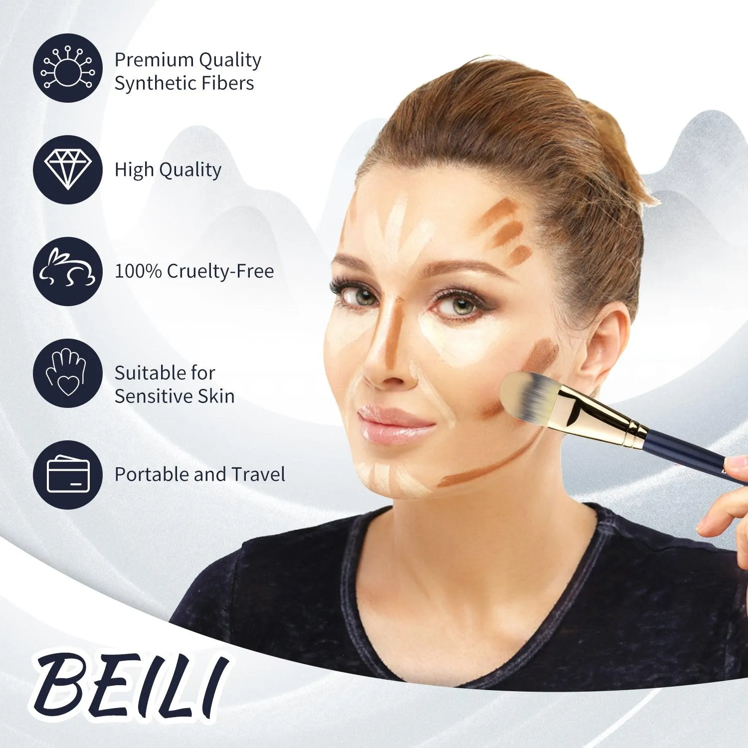 BEILI 2Pcs Make Up Brush Premium Flat Foundation Brush, Mask Brush, Concealer Brush, FD02