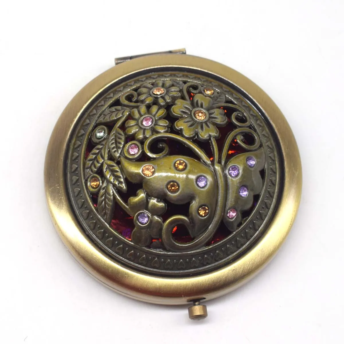 Bessie - Dark Academia Bronze Color Flower Portable Pocket Mirror