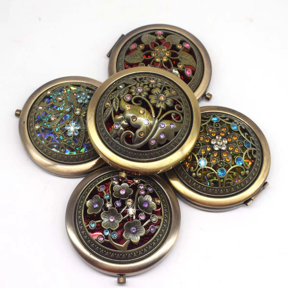 Bessie - Dark Academia Bronze Color Flower Portable Pocket Mirror
