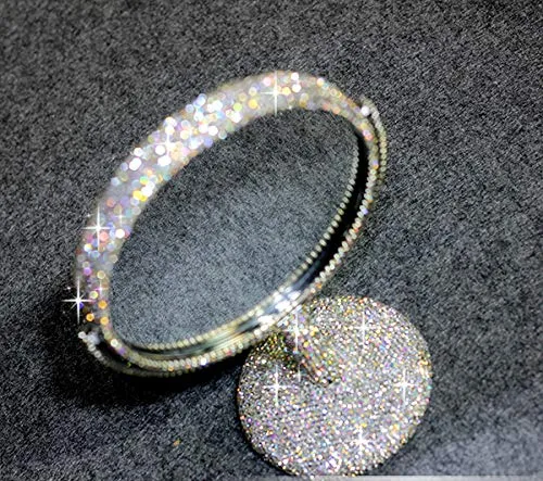 Bestbling Bling Rhinestone Portable Magnified Double Sided Swivel Makeup Vanity Mirror, 360°Rotate Makeup Mirror Round Shaped Two-Sided Makeup Mirror (Silver) Silver