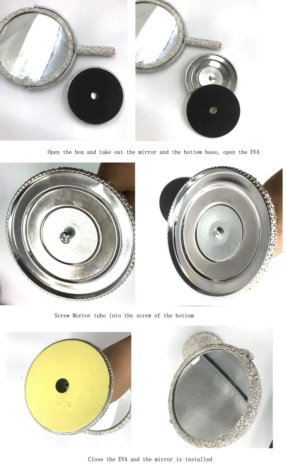 Bestbling Bling Rhinestone Portable Magnified Double Sided Swivel Makeup Vanity Mirror, 360°Rotate Makeup Mirror Round Shaped Two-Sided Makeup Mirror (Silver) Silver