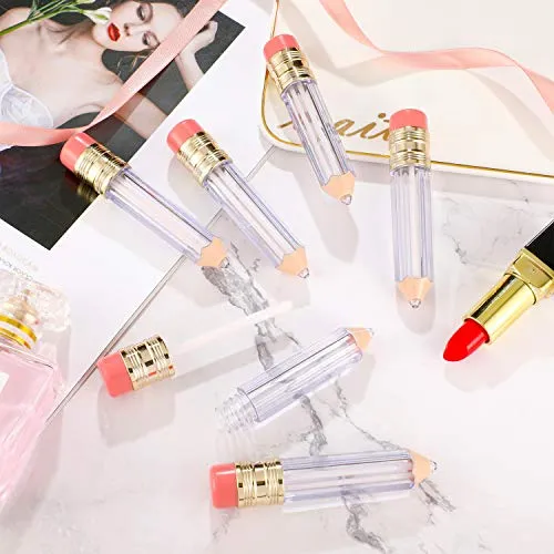 Blulu 24 Pcs 5 ml Pencil Lip Gloss Tube Containers Bulk Teacher's Presents Gifts Cute Empty mini Lipgloss Pencil Shaped Lip Balm Bottles Clear Refillable Lip Gloss Tube Women DIY Cosmetics