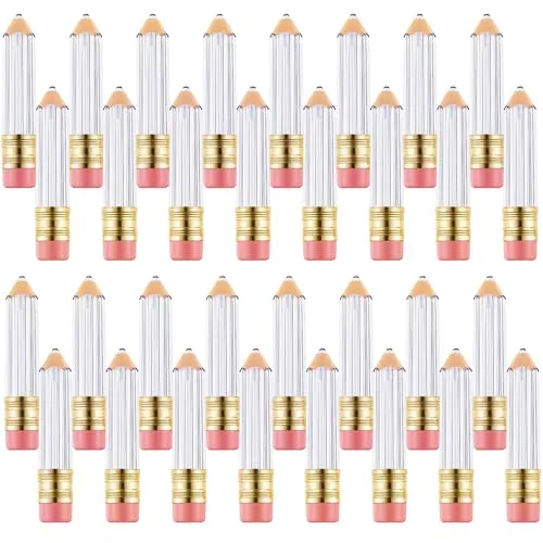 Blulu 24 Pcs 5 ml Pencil Lip Gloss Tube Containers Bulk Teacher's Presents Gifts Cute Empty mini Lipgloss Pencil Shaped Lip Balm Bottles Clear Refillable Lip Gloss Tube Women DIY Cosmetics