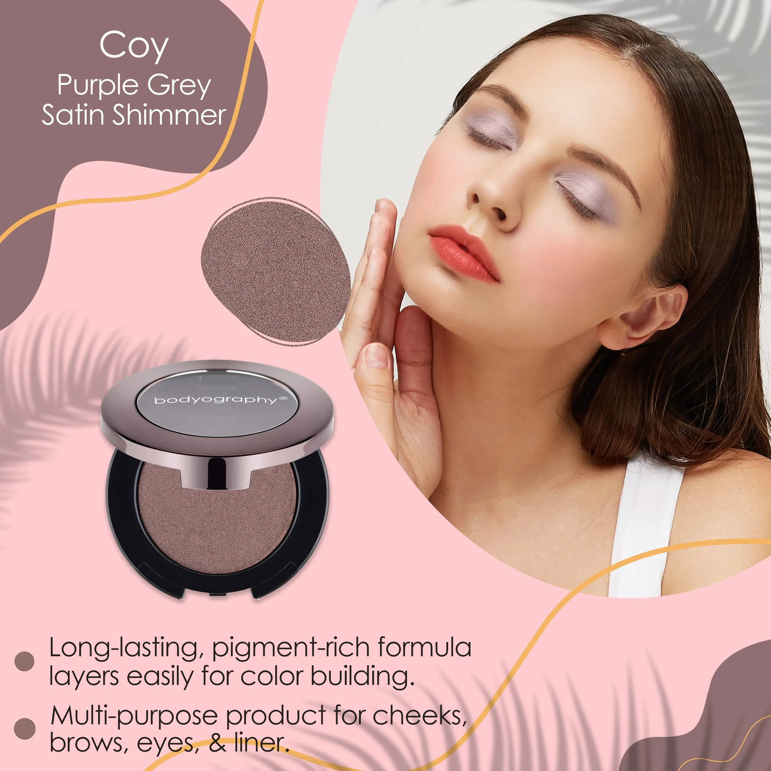 Bodyography Expressions Eye Shadow - Multi-Functional Eye Shadow - Rich, Dense, and Silky Smooth (Coy (Purple Grey Satin Shimmer))