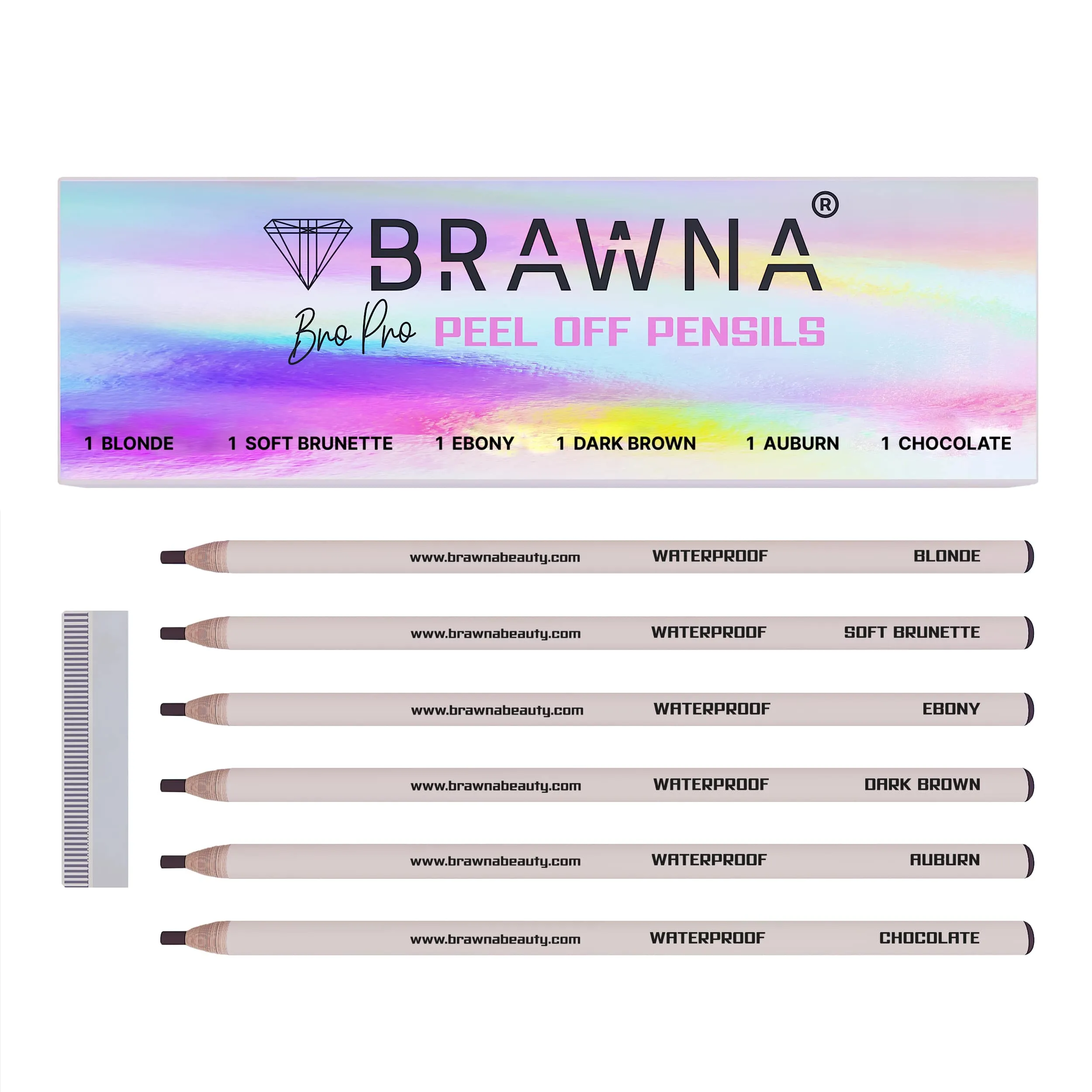 Brawna - Brow Pro Peel Off Pencils For Eyebrow Mapping - Black