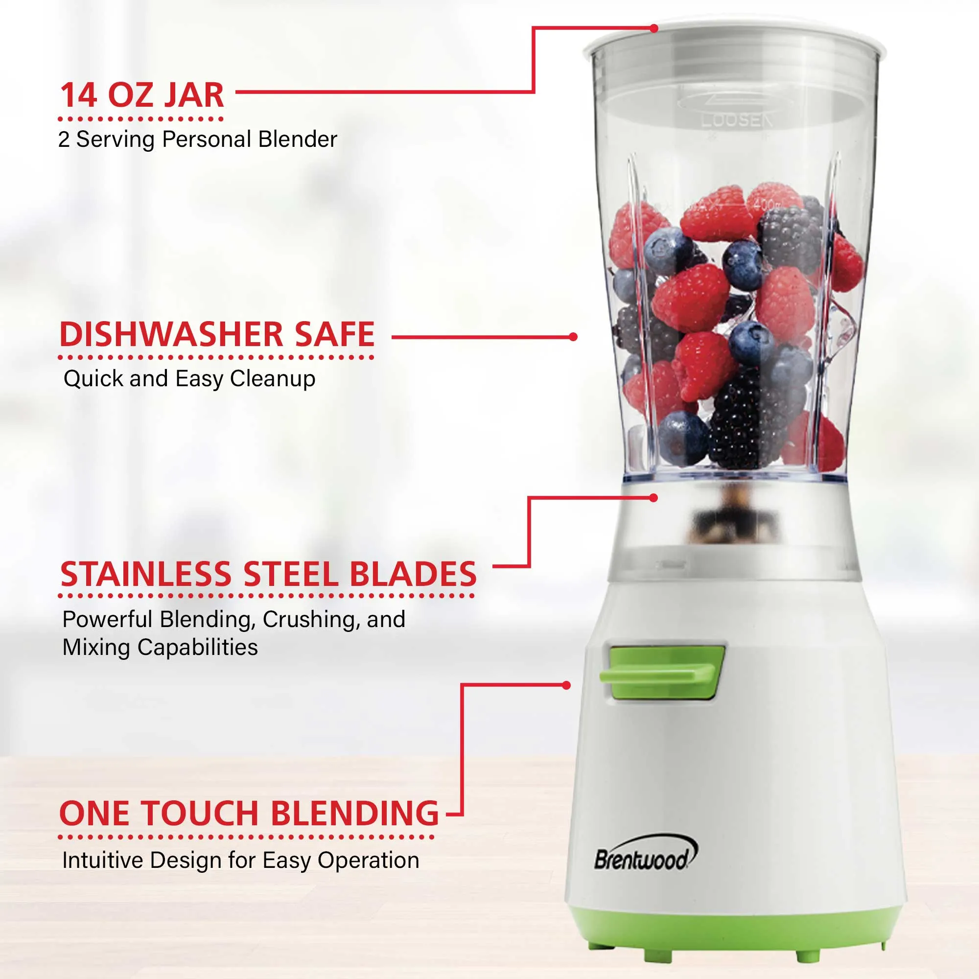 Brentwood JB-191 14oz Personal Blender, Green