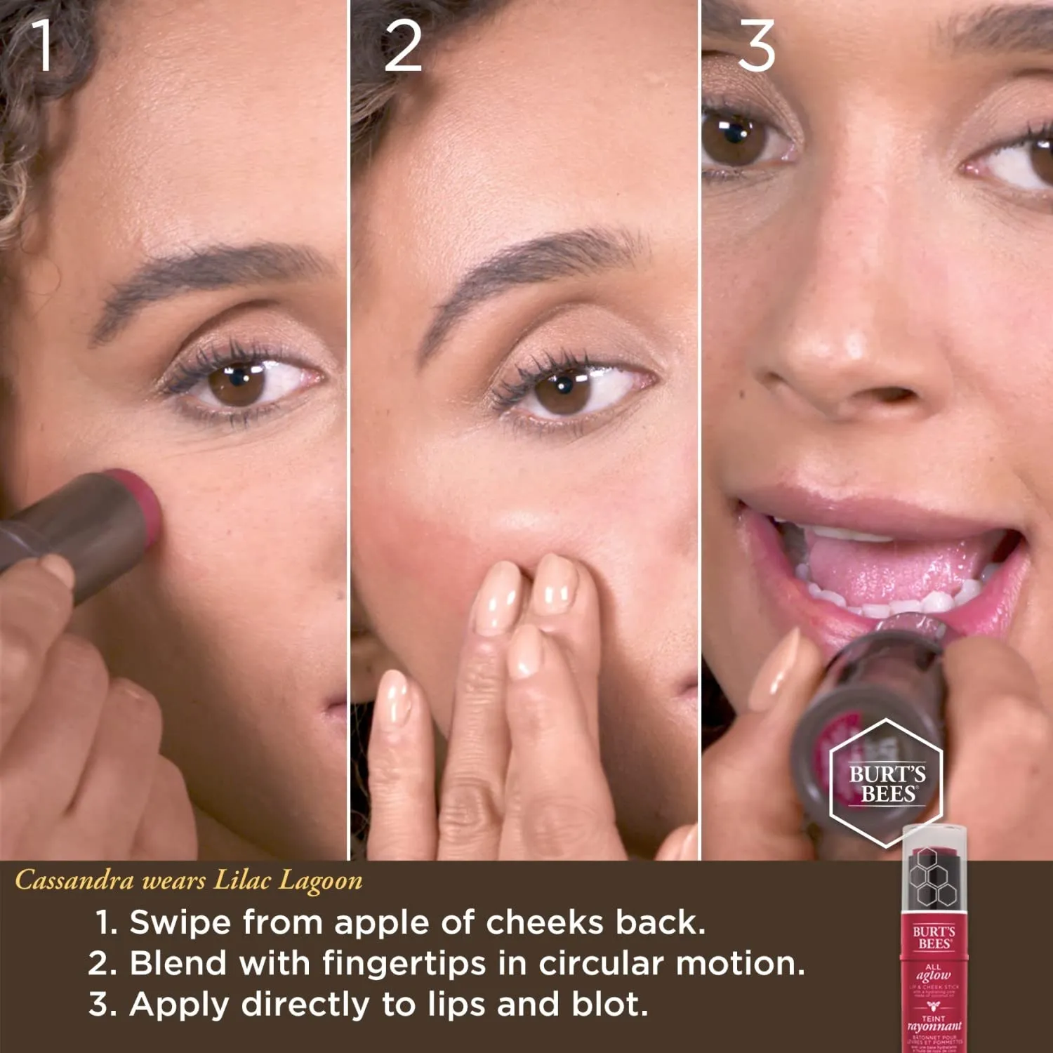 Burt's Bees 100% Natural All Aglow Lip & Cheek Stick, Blush Bay, 1 Tube