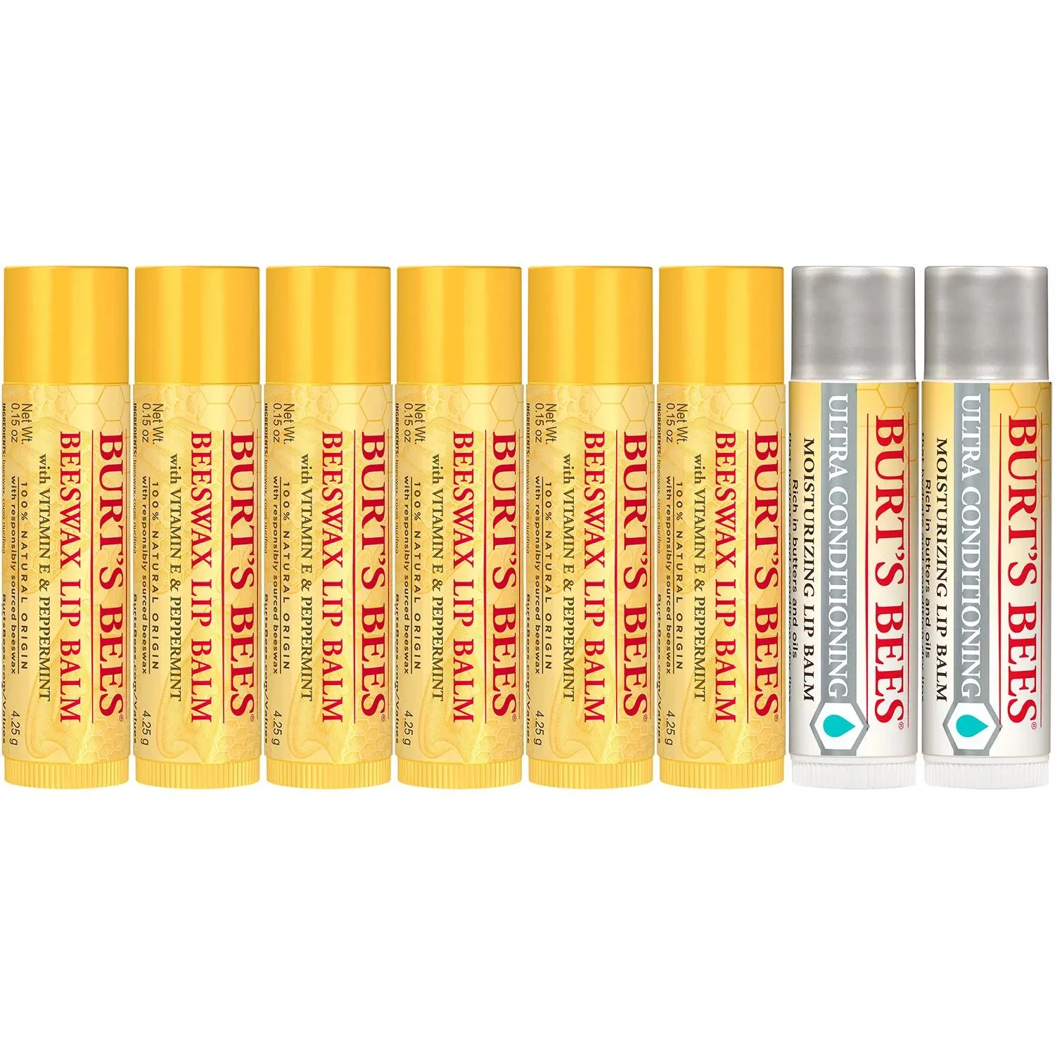 Burt's Bees 100% Natural Origin Beeswax Moisturizing Lip Balm 8 pk.