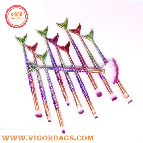 Candy Color Makeup Brushes Tool Set & Cosmetic Concealer Fish Tail Make Up Brushes Tools Combo Pack