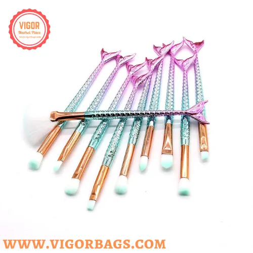 Candy Color Makeup Brushes Tool Set & Cosmetic Concealer Fish Tail Make Up Brushes Tools Combo Pack