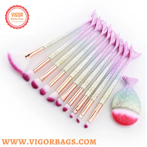 Candy Color Makeup Brushes Tool Set & Cosmetic Concealer Fish Tail Make Up Brushes Tools Combo Pack