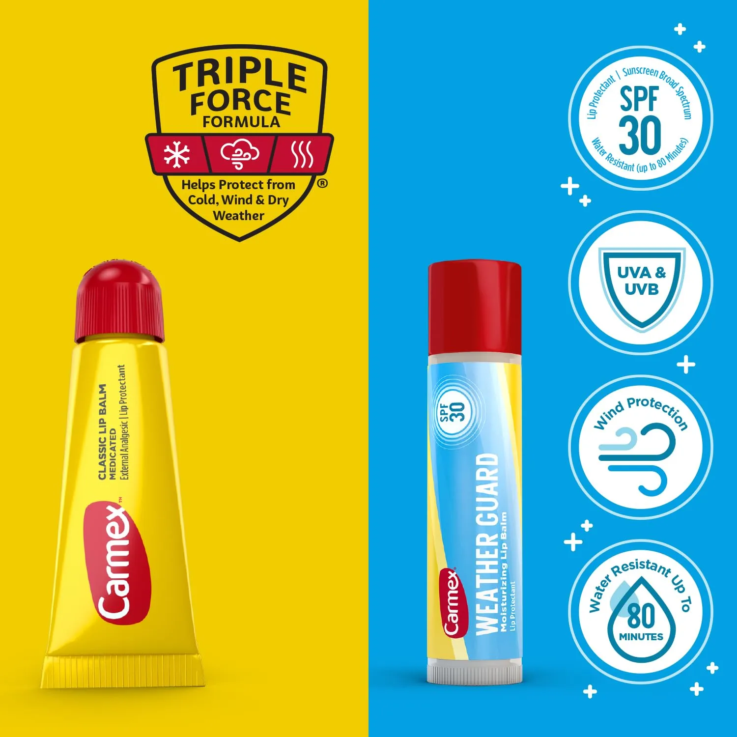 Carmex Lip Balm Bundle, 12 Count (9 Classic Lip Balm Tubes, 3 Weather Guard Lip Balm with SPF 30 Sticks)