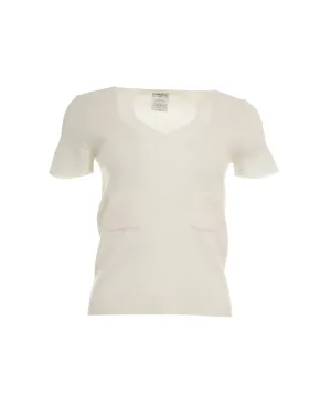 Chanel 06A CC V Neck Knit Top Cream ASL8242