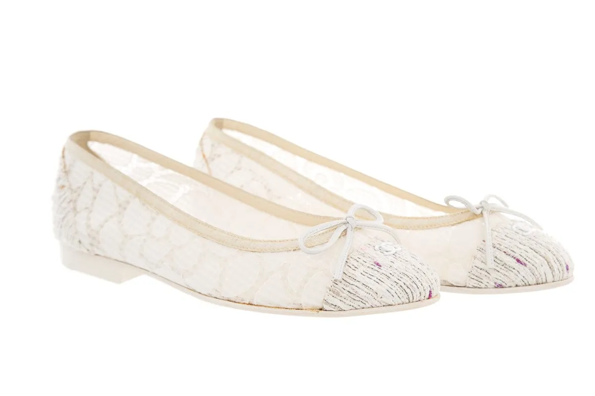 Chanel Cream Lace & Tweed Flats SZ 37